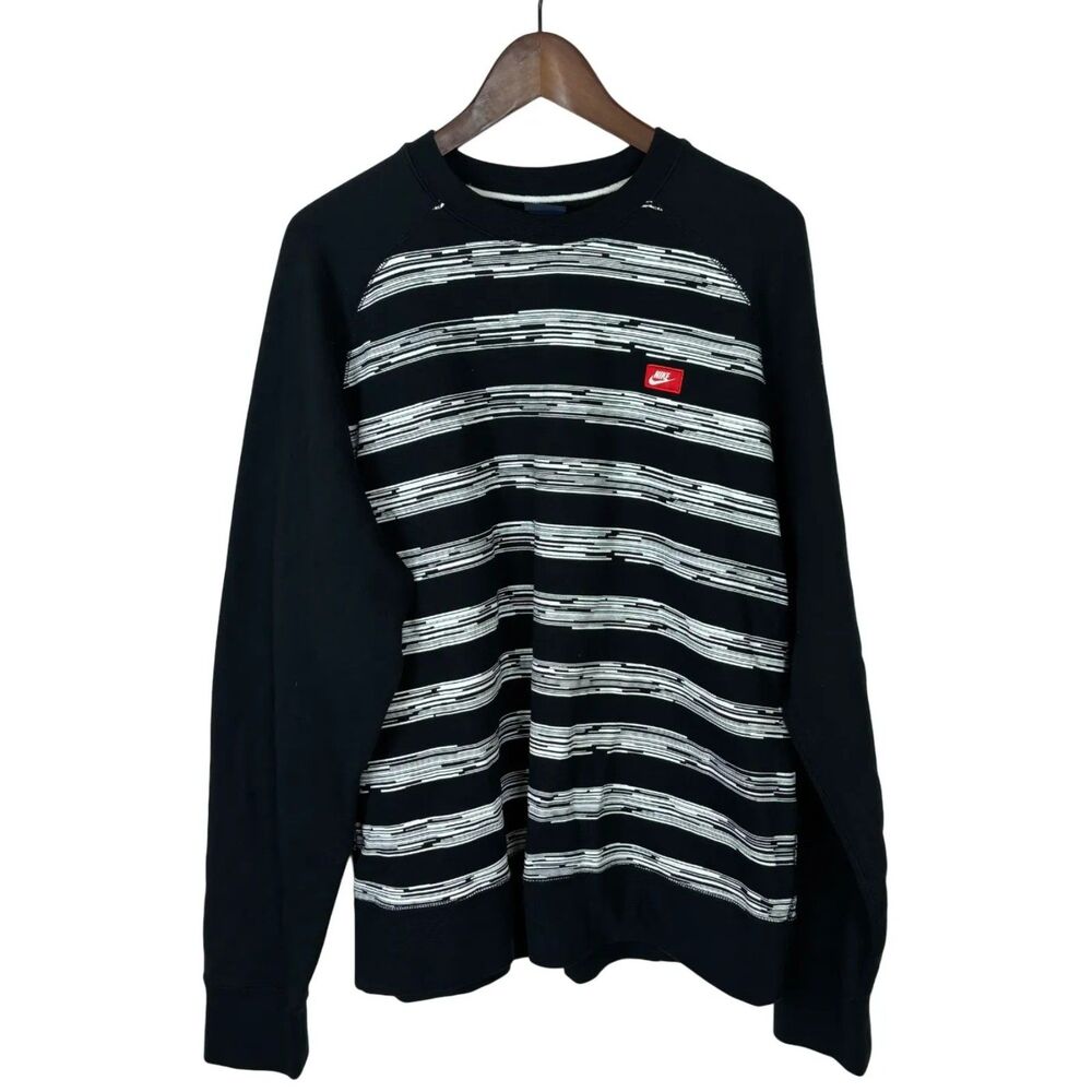 Nike Black White Striped Pullover Cotton Crewneck Sweatshirt Men's XL